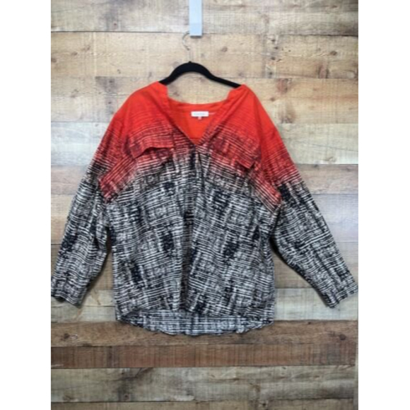 Calvin Klein Red and Black Button-Up Blouse - Picture 1 of 12
